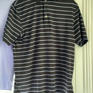 Peter Millar Black with blue and White Striped Polo Shirt